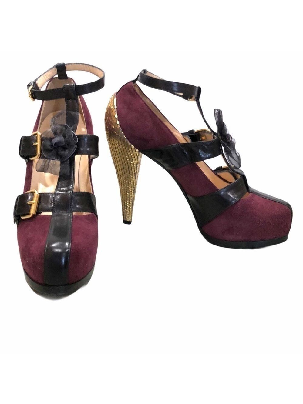 3.1 Phillip Lim Suede caged snakeskin heel Pumps SZ‎ 7 Burgundy Gold